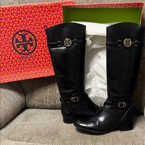 Tory Burch Black Leather Tall Boots